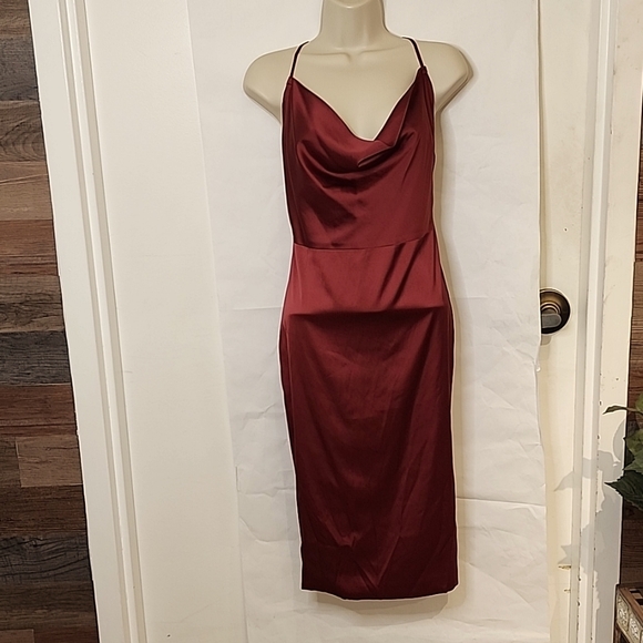 Oh Polly Burgundy Satin Slip Dress size 6 - Picture 1 of 5